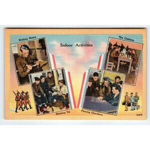 Vintage WWII Indoor Activities Military Postcard by Asheville Post Card Co.